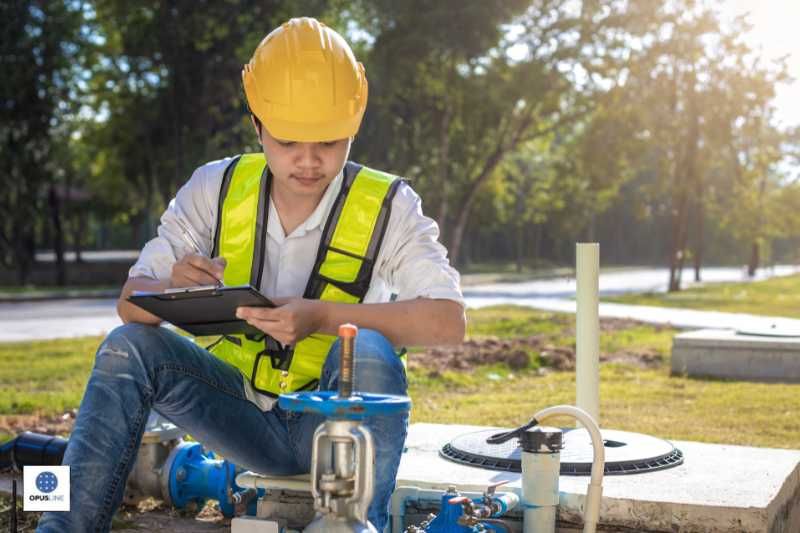 un homme portant un gilet de sécurité et écrivant sur un bloc-notes - Postes de travail mobiles pour la maintenance