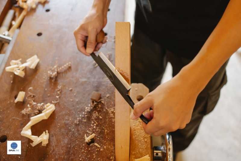 une personne qui utilise un couteau pour couper un morceau de bois - Etablis économiques vs. professionnels