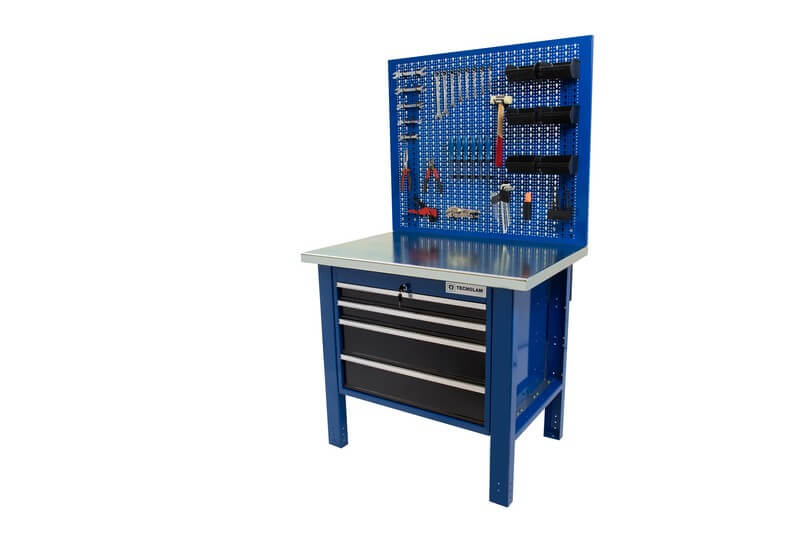 établi de travail avec un panneau de commande pour les outils et un extracteur à 4 tiroirs