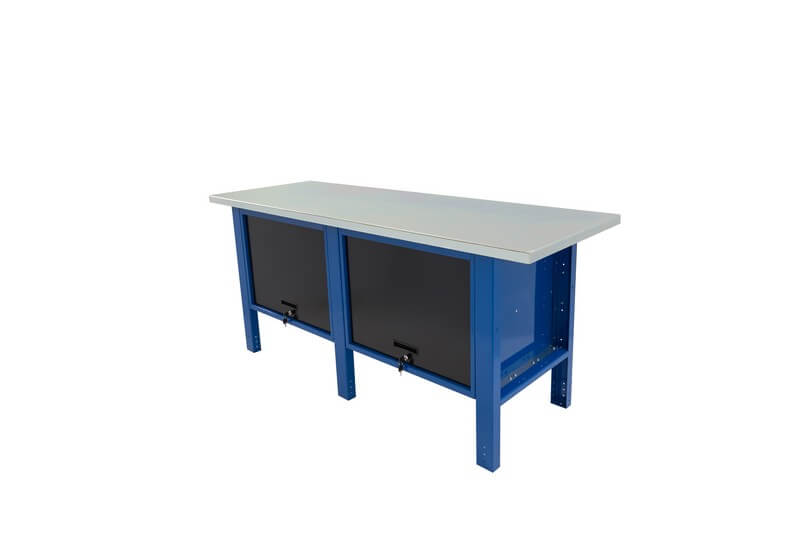 établi de travail avec deux étagères à porte basculante